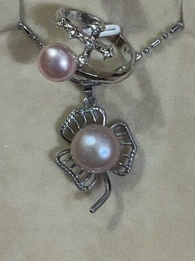 Natural Purple South Sea Cultured Pearl Necklace 18” & Adjustable Ring